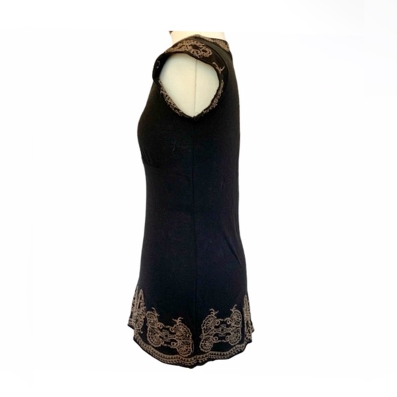 Vintage BCBG MaxAzria 90s embroidered tunic top women’s Small black and brown - Picture 3 of 8